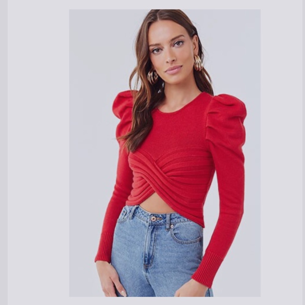 Cross front Puff-sleeve Sweater